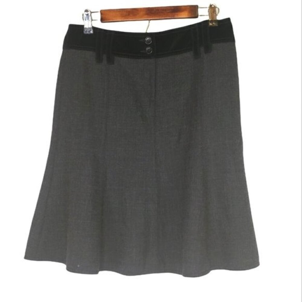 Armani Collezioni Gray & Navy Blue Wool Blend with Velvet Trim Fit & Flare Skirt